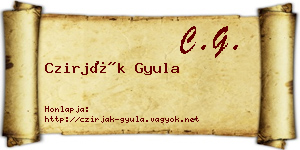 Czirják Gyula névjegykártya