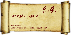 Czirják Gyula névjegykártya